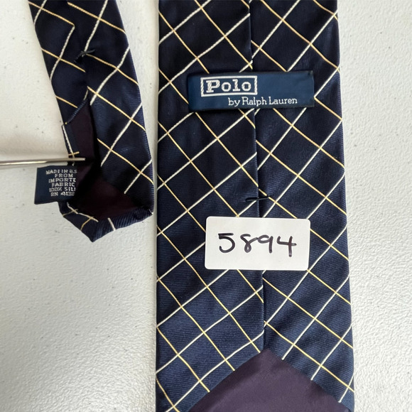 Polo by Ralph Lauren Blue Plaid Design 100% Silk Men's Necktie Hand Made Repp - Picture 5 of 16